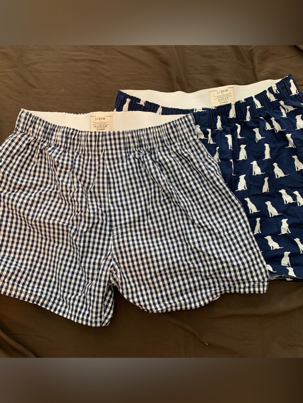 J. Crew Navy and White Gingham + Navy Dog Print Cotton Shorts (2-Pack)